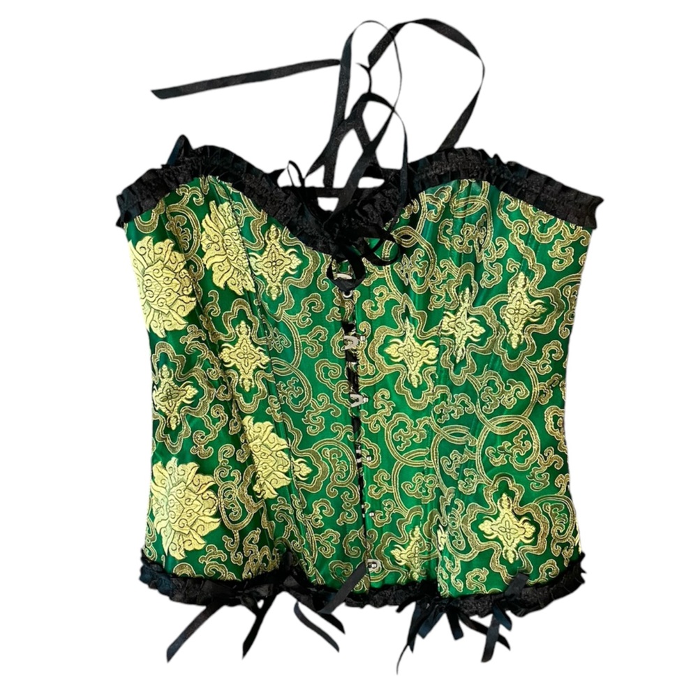 Brocade bustier corset top lace up  ribbons fairy grunge costume Halloween sz XL